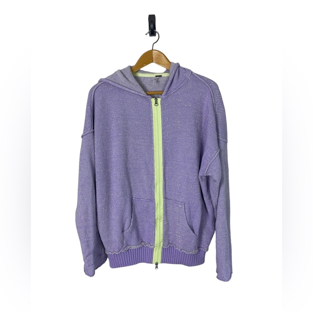 Free People Purple Hoodie with Green Zipper